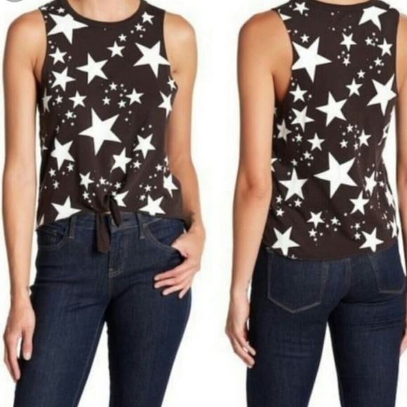 Chaser Tops - CHASER STAR GREY TIE FRONT TANK TOP